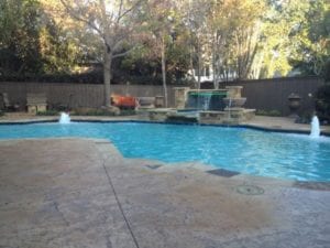 a pool with water features