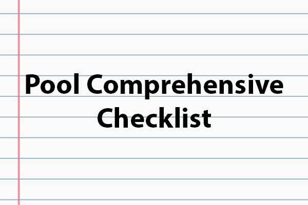 Notebook paper with the words, "pool comprehensive checklist."